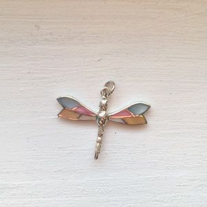 Sterling and mother of pearl dragonfly pendant